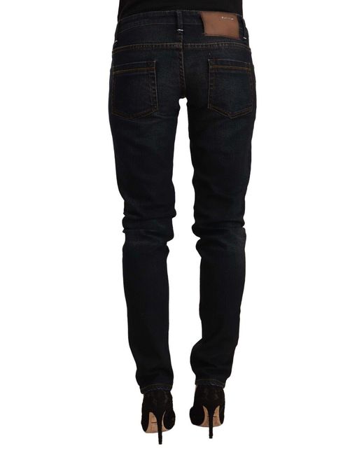 Acht Black Washed Cotton Low Waist Slim Fit Denim Jeans