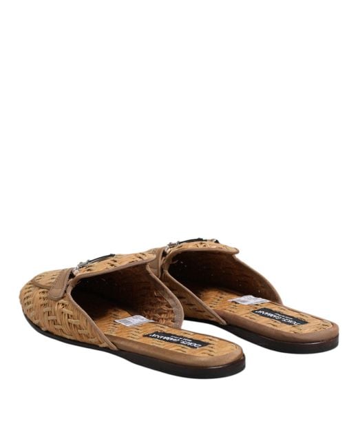 Dolce & Gabbana Brown Beige Rattan Flat Mule Men Sandals Shoes for men