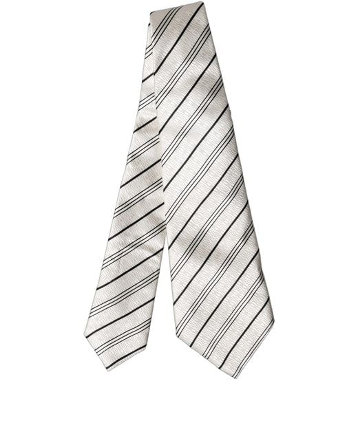 Dolce & Gabbana White Black Stripes Silk Adjustable Necktie Tie