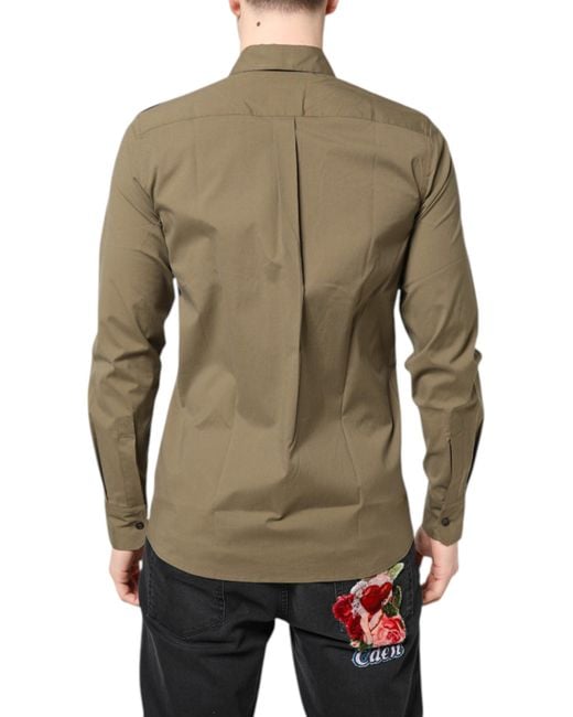 Dolce & Gabbana Green Cotton Stretch Casual Long Sleeves Shirt for men