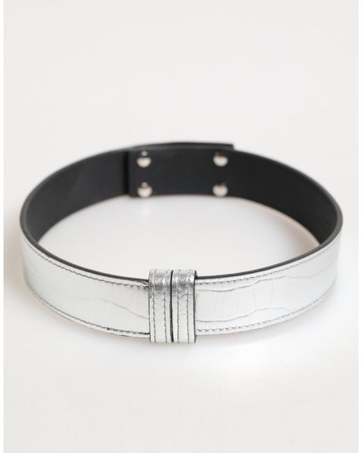 Dolce & Gabbana Black Silver Textured Leather Gold Tone Metal Neckband for men