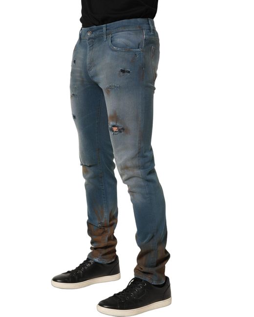 Dolce & Gabbana Blue Distressed Mid Waist Skinny Denim Jeans for men