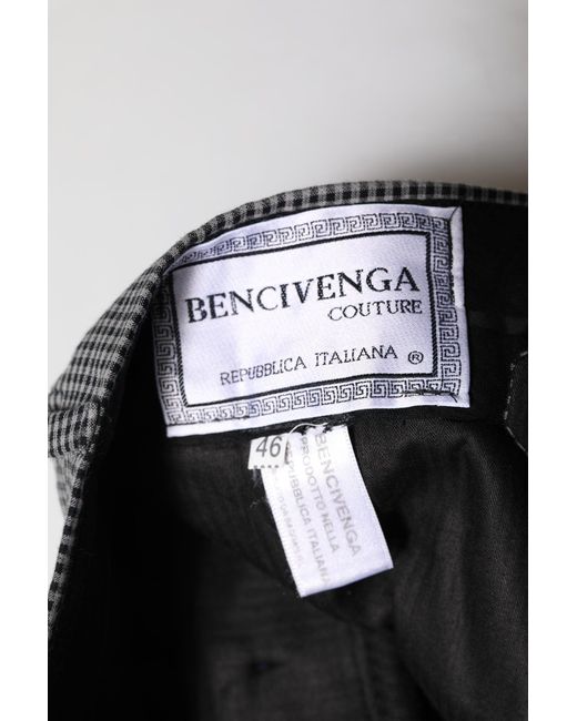 Bencivenga Gray Black White Checkered Tapered Dress Pants for men