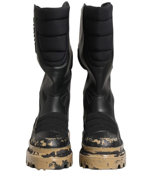 Dolce & Gabbana Black Leather Biker Mid Calf Men Boots Shoes  display picture 2