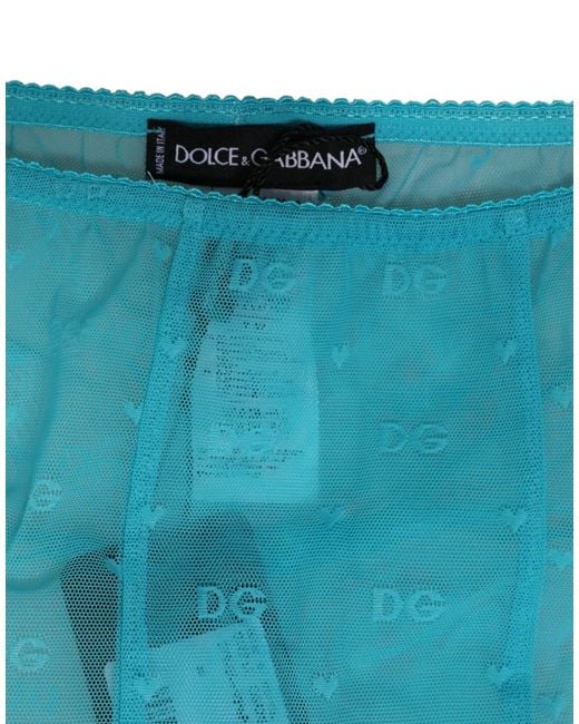 Dolce & Gabbana Blue Nylon Logo Lace Leggings Pants Underwear Elastane
