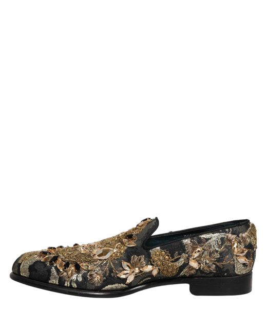 Dolce & Gabbana Gray Black Velvet Embellished Dress Loafers Shoes for men