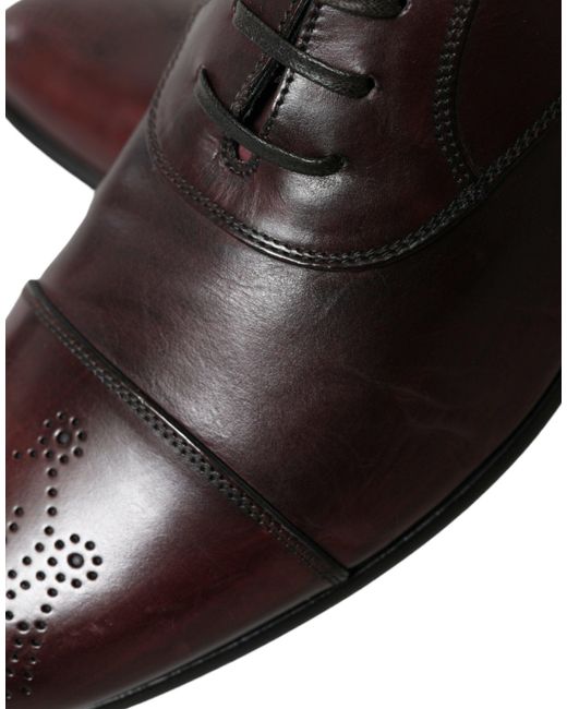 Dolce & Gabbana Brown Bordeaux Leather Men Formal Derby Dress Shoes for men