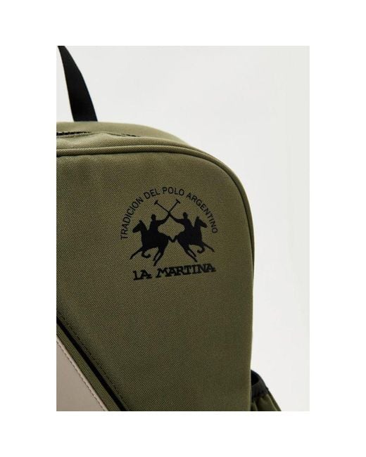 La Martina Green Bicolor Canvas Backpack for men