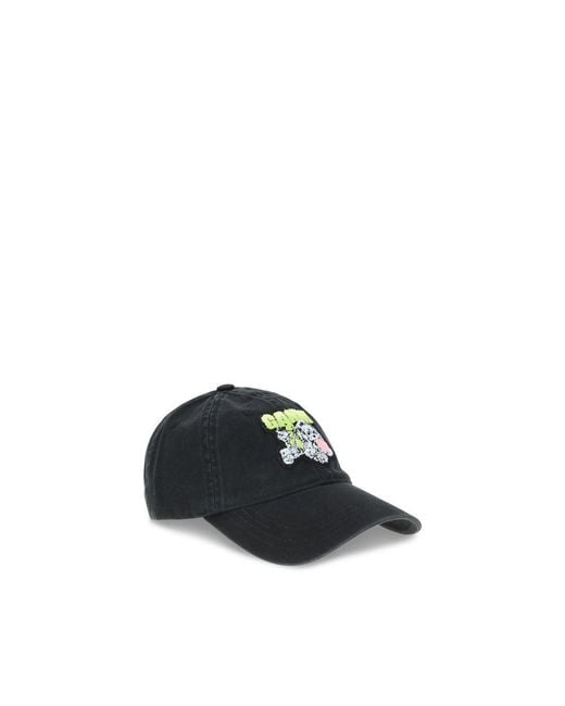 Ganni Black Washed Cotton Canvas Puppy Cap