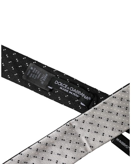 Dolce & Gabbana White Black Patterned Silk Adjustable Men Necktie Tie for men