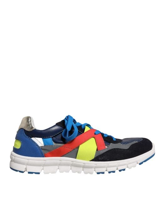 Dolce & Gabbana Blue Leather Suede Low Top Sneakers Shoes for men