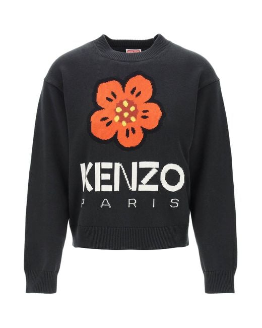 KENZO Blue Bokè Flower Sweater In Organic Cotton