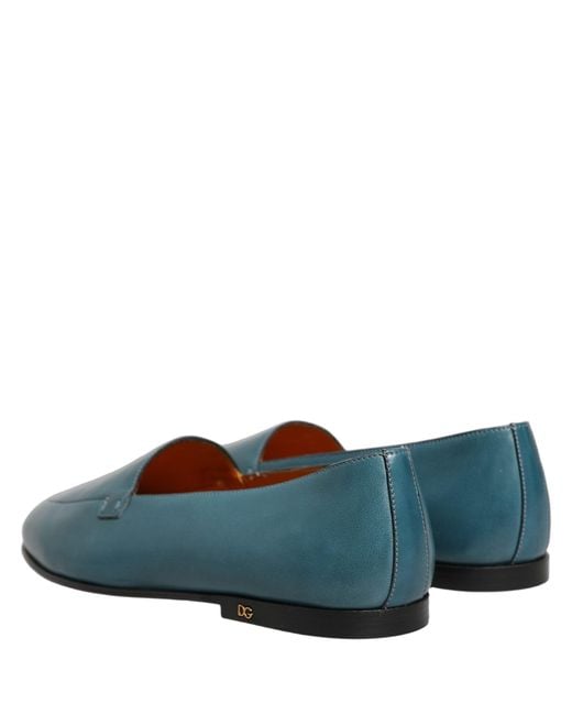 Dolce & Gabbana Blue Leather Logo Slip On Men Loafers Shoes for men