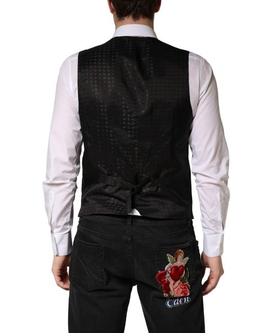 Dolce & Gabbana Black Wool Dress Formal Waistcoat Vest for men