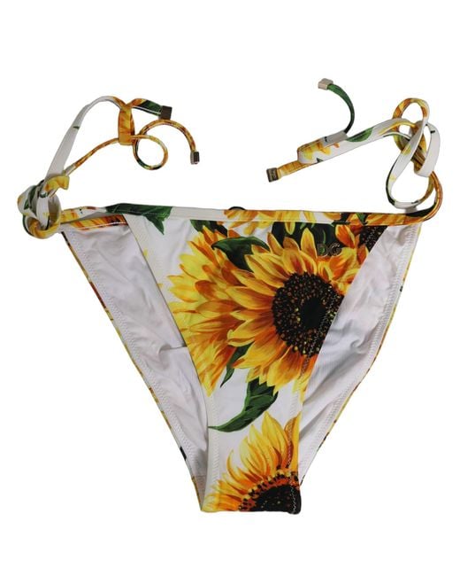 Dolce & Gabbana Yellow Bottom White Sunflower Nylon Beachwear Bikini
