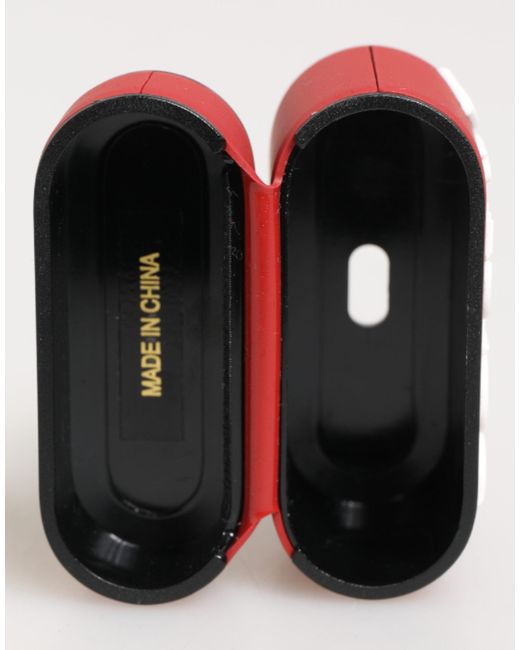 Dolce & Gabbana Red White Silicone Embossed Logo Accessory Airpods Case