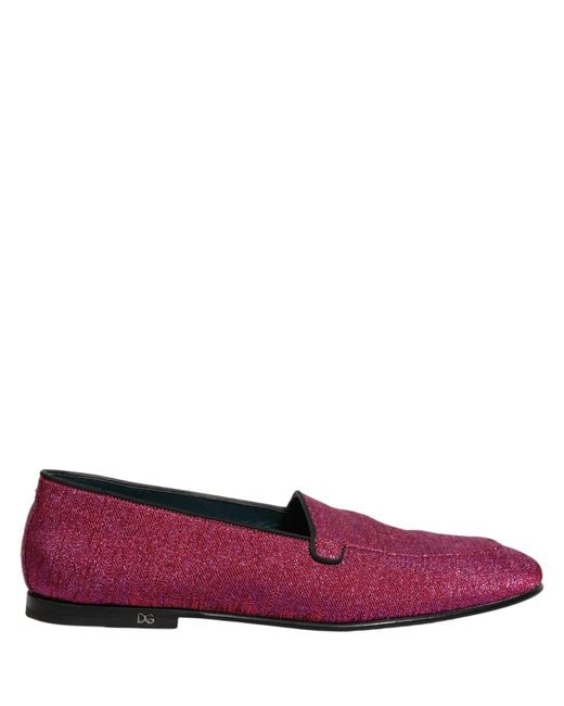 Dolce & Gabbana Purple Pink Glitter Lurex Logo Dress Loafers Shoes for men