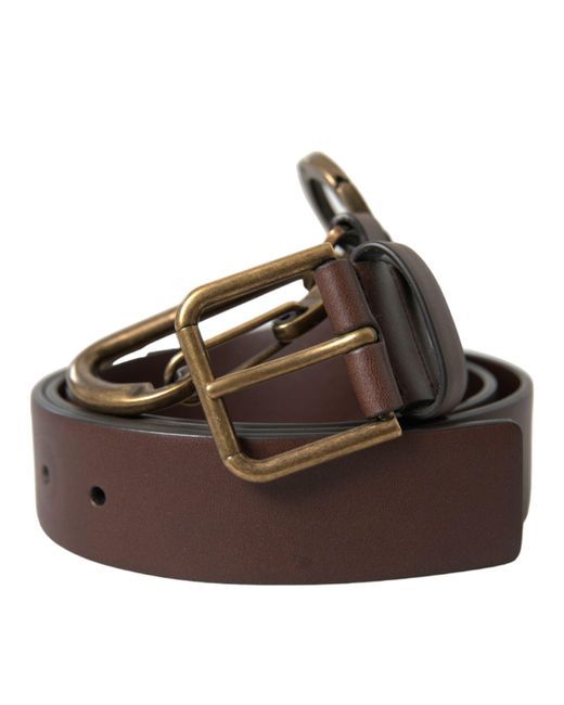 Dolce & Gabbana Brown Calf Leather Gold Metal Buckle Belt for men