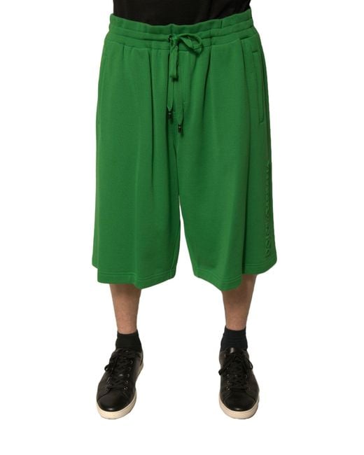 Dolce & Gabbana Green Cotton Blend Bermuda Shorts for men