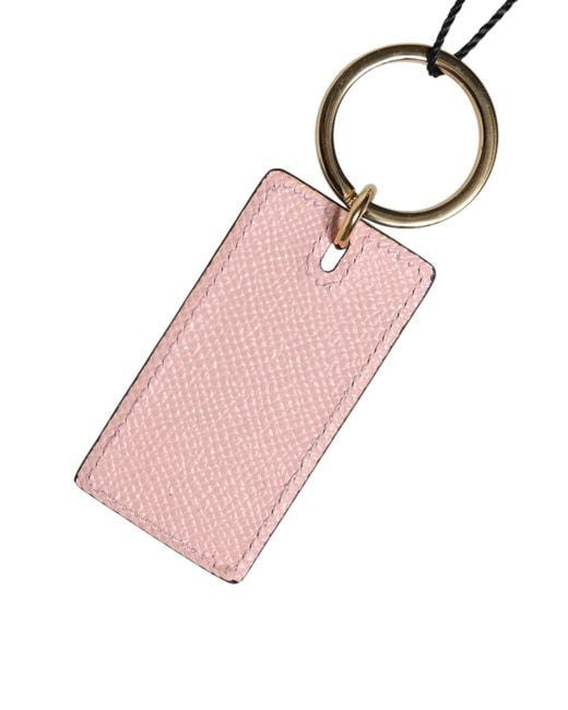 Dolce & Gabbana Pink Calf Leather Dg Logo Metal Ring Keychain Keyring