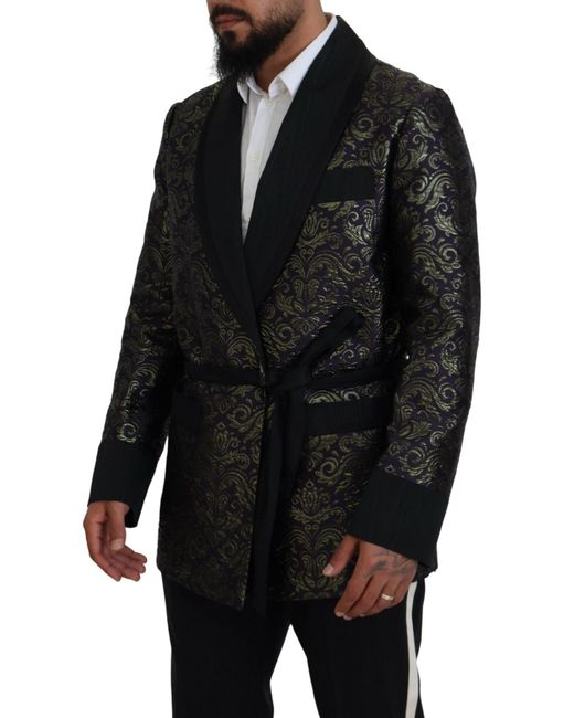 Dolce & Gabbana Black Baroque Jacquard Wrap Jacket for men