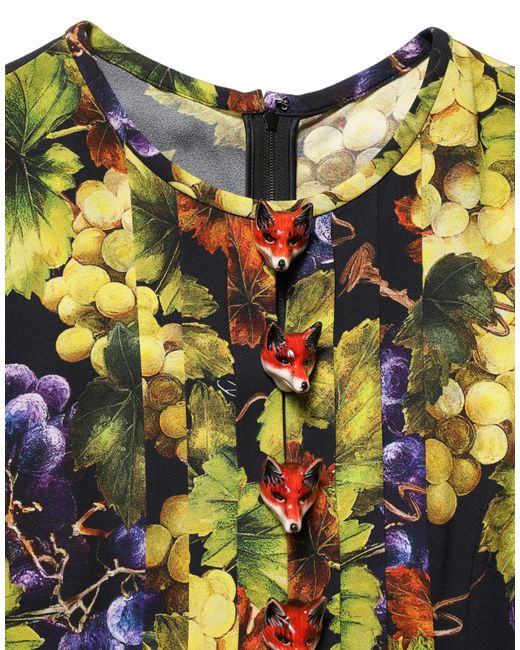 Dolce & Gabbana Green Multicolor Grape Print Longsleeve Midi Dress