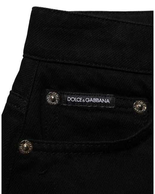 Dolce & Gabbana Black Cotton Mid Rise Denim Hot Pants Shorts