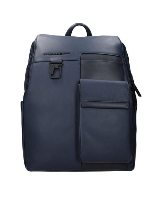 Piquadro Blue Leather Backpack for men