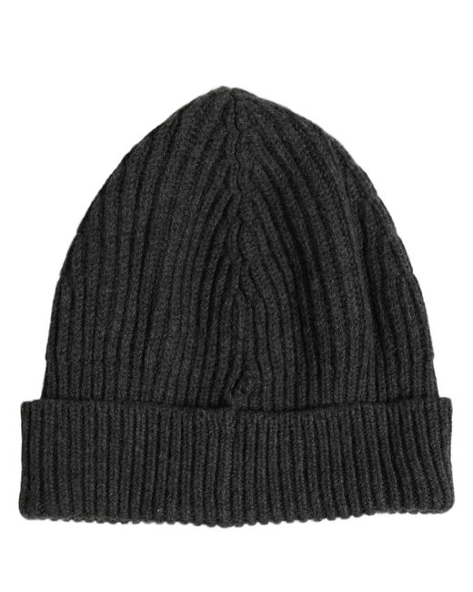 Dolce & Gabbana Black Men Charcoal Grey Ribbed Wool Knit Beanie One Size Hat for men