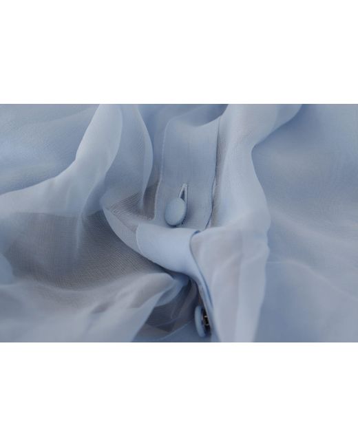 Dolce & Gabbana Gray Sheer Silk Blouse Bow Tie Neck