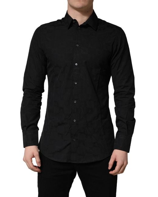 Dolce & Gabbana Black Cotton Slim Fit Dress Shirt for men