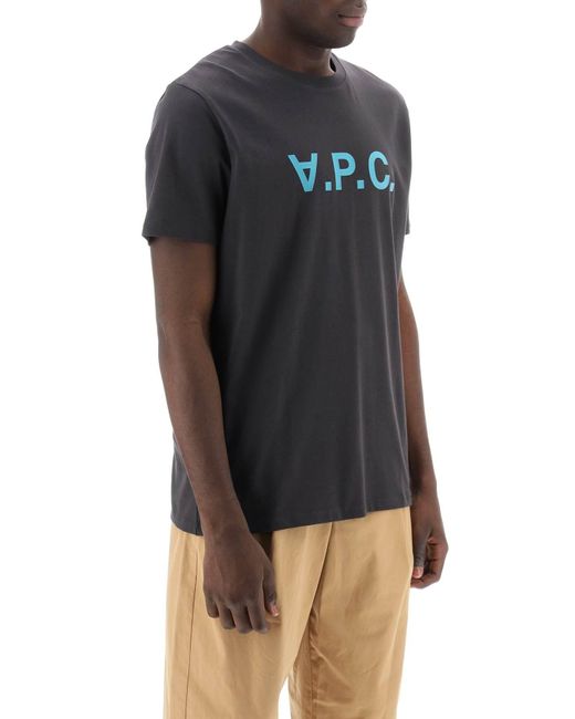 A.P.C. Black Flocked Vpc Logo T Shirt for men