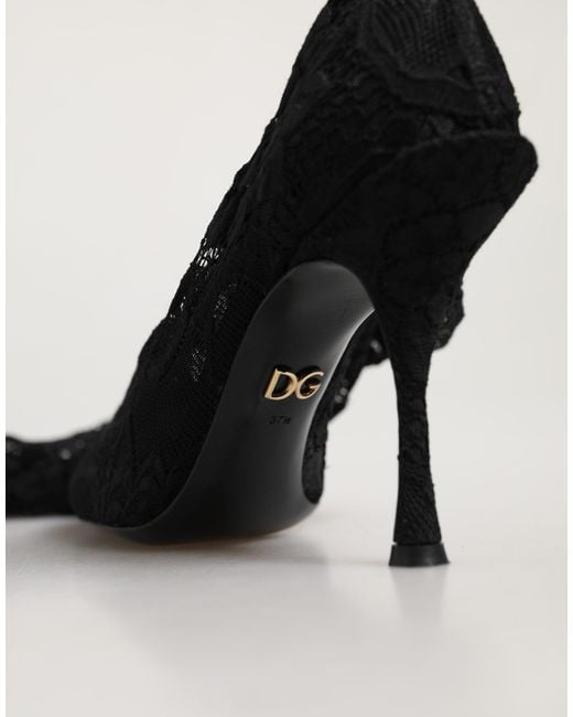 Dolce & Gabbana Black Taormina Lace Socks Boots Pumps Shoes