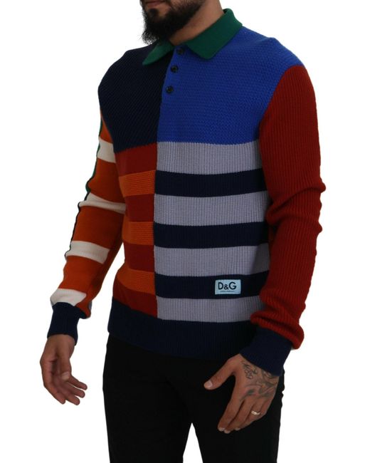 Dolce & Gabbana Blue Multicolor Stripes Wool Pullover Sweater for men