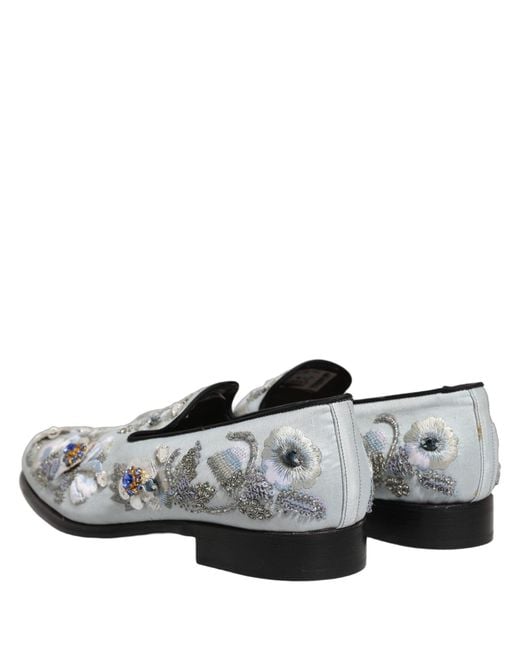 Dolce & Gabbana White Floral Embellished Men Loafers Shoes for men