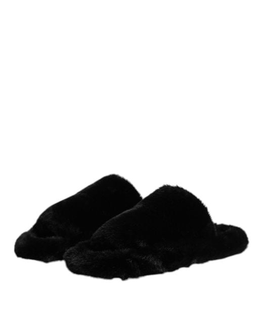 Dolce & Gabbana Black Polyester Velvet Slides Slipper Shoes for men