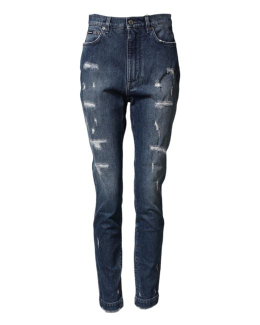 Dolce & Gabbana Blue Distressed Washed Logo Grace Denim Jeans
