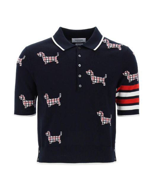 Thom Browne Blue Hector Knitted Polo Shirt for men