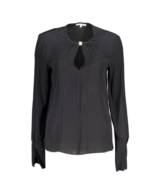 Patrizia Pepe Black Blouse Keyhole Long Sleeve Top