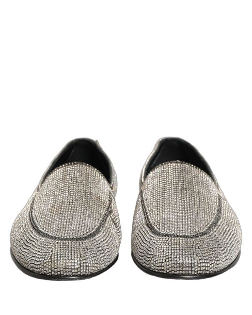 Dolce & Gabbana Gray Silver Crystal Embellished Men Loafers Shoes for men