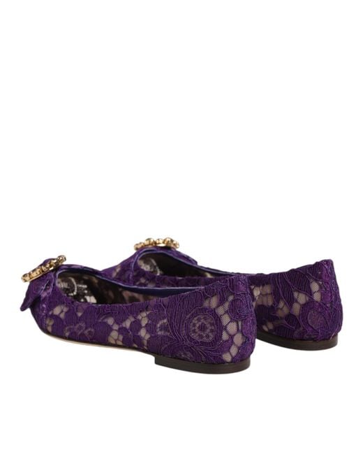 Dolce & Gabbana Purple Taormina Lace Crystal Loafers Shoes