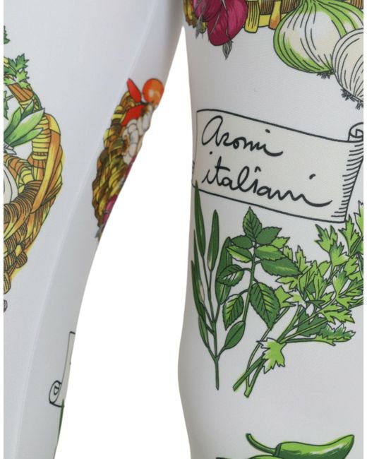 Dolce & Gabbana Blue White Vegetables High Waist Leggings Pants