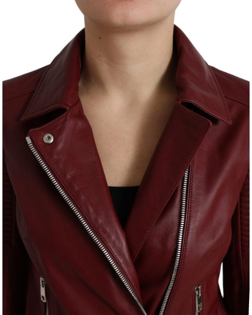 Dolce & Gabbana Red Bordeaux Biker Leather Jacket