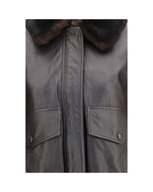 Loulou de Saison Black Brown Calf Leather Bos Taurus Bomber