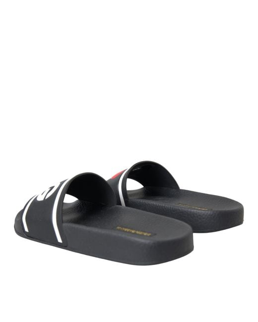 Dolce & Gabbana White Black Leather I Love D&g Sandals Slides Shoes
