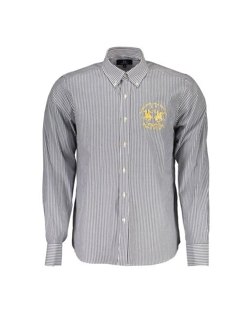 La Martina Gray Blue Cotton Shirt for men