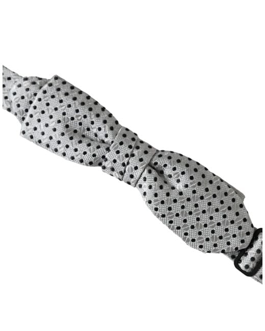 Dolce & Gabbana White Silk Polka Dot Adjustable Neck Papillon Bow Tie for men