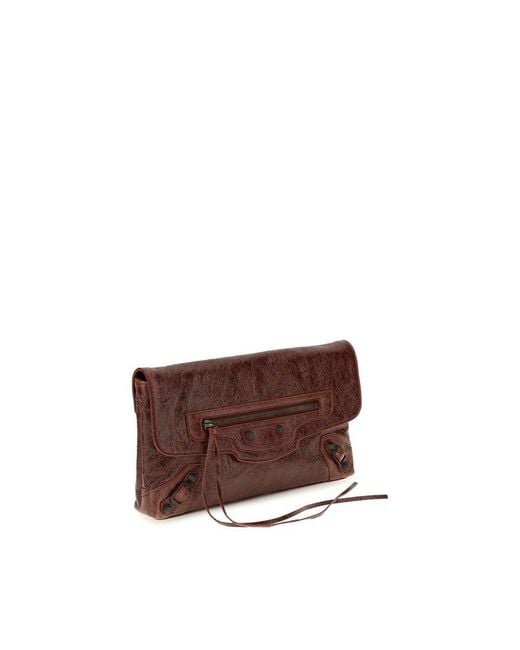 Balenciaga Brown Bordeaux Lamb Ovis Aries Aries Clutch Bag