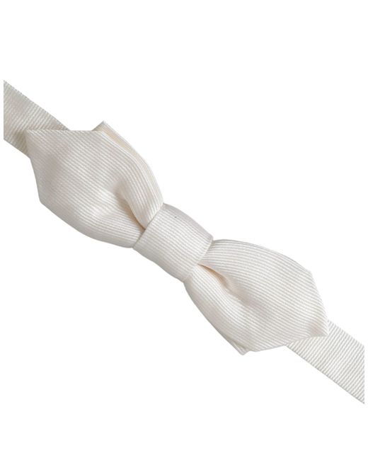 Dolce & Gabbana White Silk Adjustable Neck Papillon Bow Tie for men