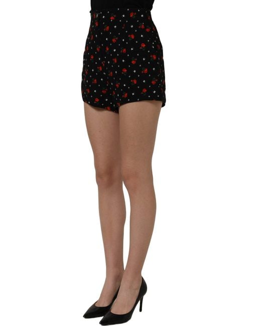 Dolce & Gabbana Black Floral High Rise Hot Pants Shorts